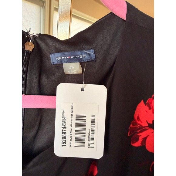 Tommy Hilfiger Women 18W Black Red Floral Chiffon Midi Dress New With Tags - Picture 3 of 10